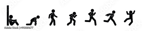 sticks figure man, icon athlete, people walking, running, start and finish illustration