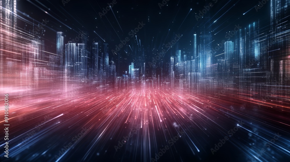 Abstract city skyline with glowing lines and futuristic cityscape. Abstract city skyline with glowing lines and futuristic cityscape.