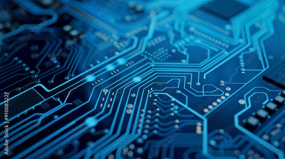 Blue circuit board, providing a high-tech and detailed design perfect for technology themes with copy space Blue circuit board, providing a high-tech and detailed design perfect for technology themes with copy space