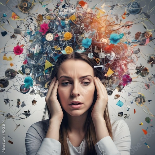 Drenched in a cacophony of sensory stimuli, a person struggles to navigate an overwhelming and incomprehensible world, indicative of neurodivergence.