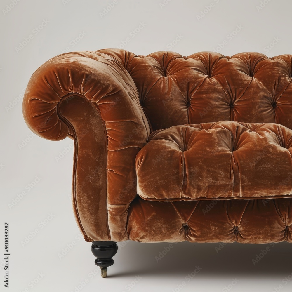 Obraz premium Stylish velvet couch with a tufted design, perfect for adding elegance to any living space.