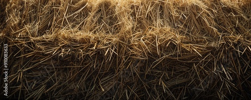 Textured haystack with golden straws, 4K hyperrealistic photo