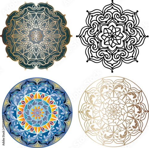 Collection of colorful mandalas.Vector illustration with colorful mandalas on a transparent background.
