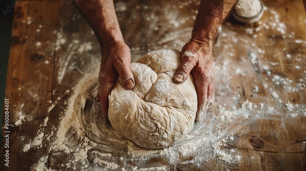 Fototapeta premium Baking Bread Dough on Wooden Table