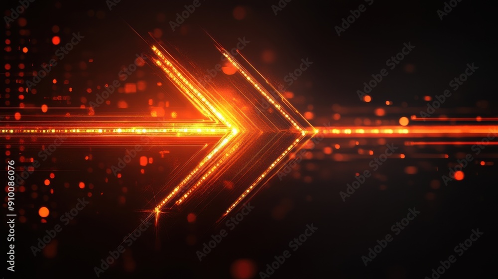 Obraz premium Illuminated Arrow of Light on Dark Background for Directional Concept