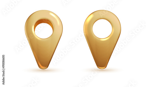 Golden location, map pin icon isolated. Realistic symbol for navigation, direction, gps and travel concept PNG