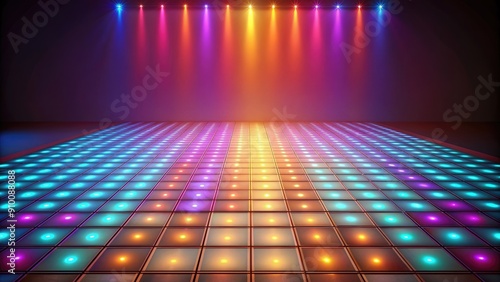 Simple retro disco dance floor with neon lights on beige background, disco, dance floor, retro, surreal, colorful