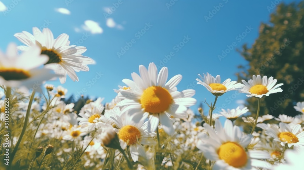 Fototapeta premium Springtime Bliss: Blooming Meadows and Blue Skies.