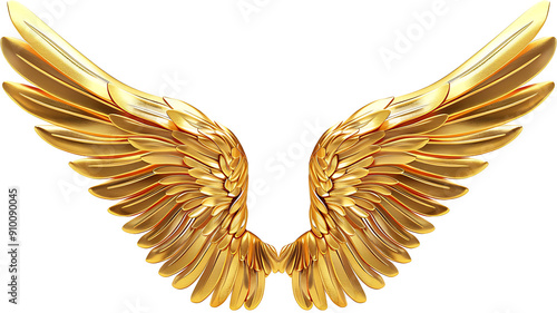 Gold angel wings isolated on a transparent background