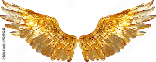 Gold angel wings isolated on a transparent background