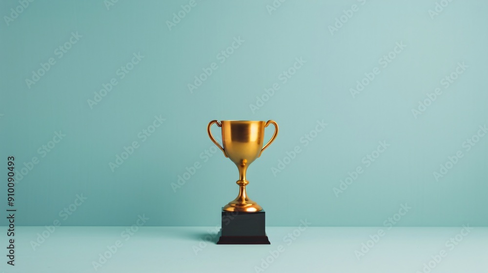 Golden Trophy on Turquoise Background Golden Trophy on Turquoise Background