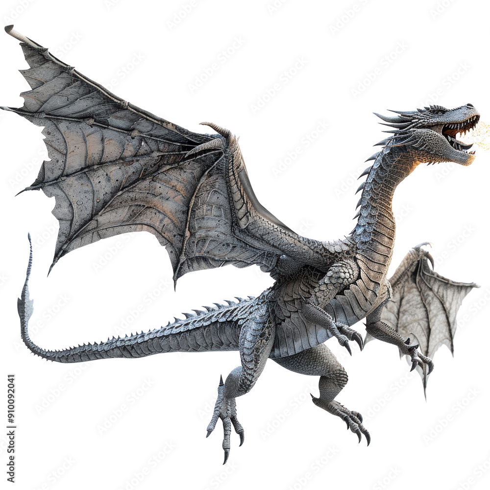 Fototapeta premium Majestic White Dragon with Wings Spread Wide, Breathing Fire
