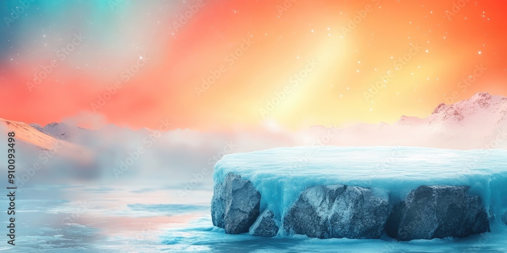 Frozen Rock Formation With A Pink And Blue Sky Frozen Rock Formation With A Pink And Blue Sky