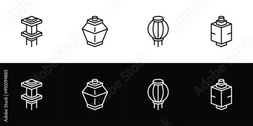 Lantern icon set. Flat design symbol collection isolated on black and white background.
