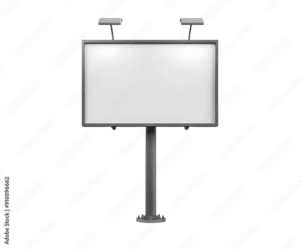 Blank billboard on a metal pole isolated on a white background. PNG without background Blank billboard on a metal pole isolated on a white background. PNG without background