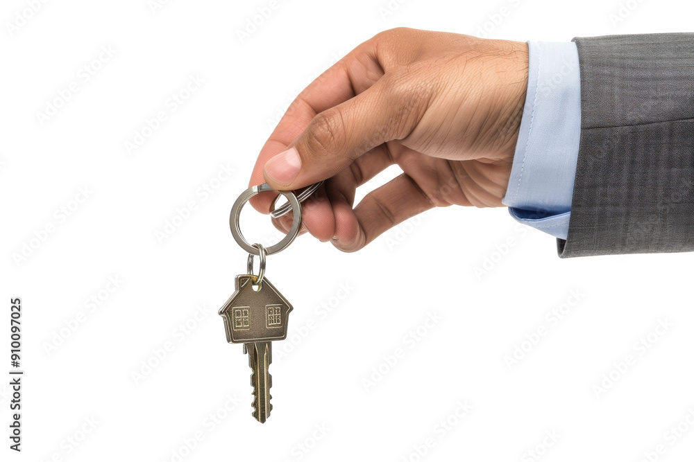 Hand holding house keys with keychain, isolated on white background. PNG without background Hand holding house keys with keychain, isolated on white background. PNG without background