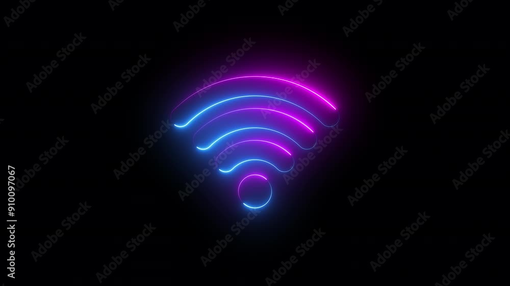 neon animation of wifi sign on black background, fast moving blue and pink rays to both sides. glowing lines, 4K animated seamless loop template neon animation of wifi sign on black background, fast moving blue and pink rays to both sides. glowing lines, 4K animated seamless loop template
