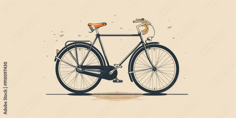Fototapeta premium Vintage bicycle illustration with black frame and brown leather seat
