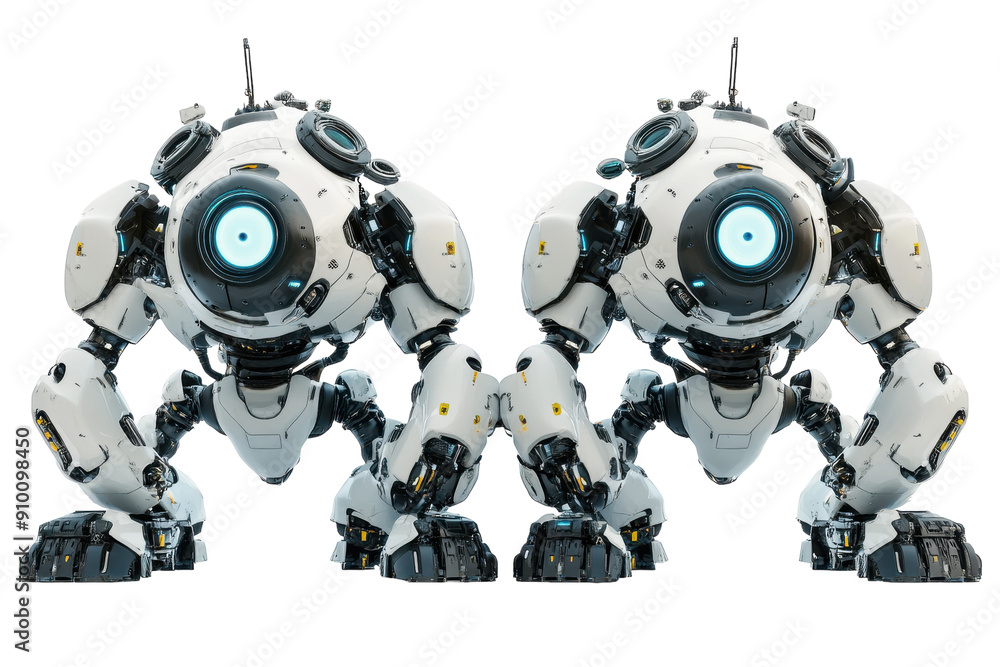 Futuristic battle robots with heavy armor and weapons. PNG image Futuristic battle robots with heavy armor and weapons. PNG image