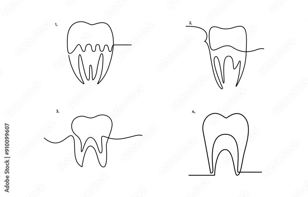 Tooth icon in continuous line drawing style. Line art of tooth icon ...