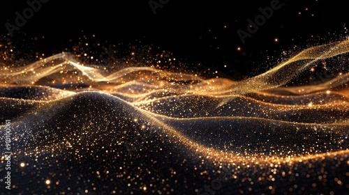 Linear Splash Effect of Sand Particles on Black Background