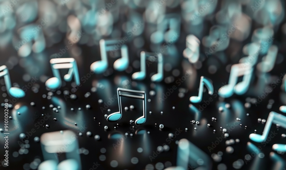 Fototapeta premium Floating Musical Notes in a Dreamy Blue Atmosphere