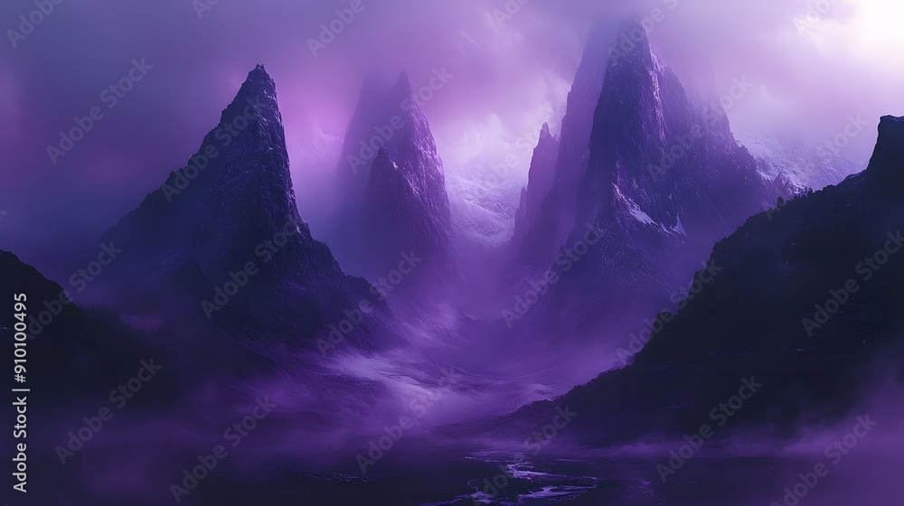 Purple Mountain Peaks In Fog. Purple Mountain Peaks In Fog.