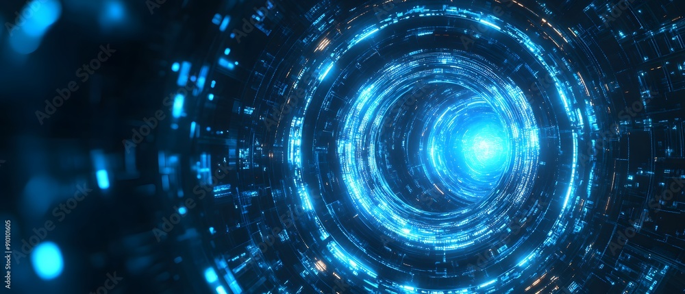 Obraz premium Abstract Blue Neon Lights Tunnel Background.