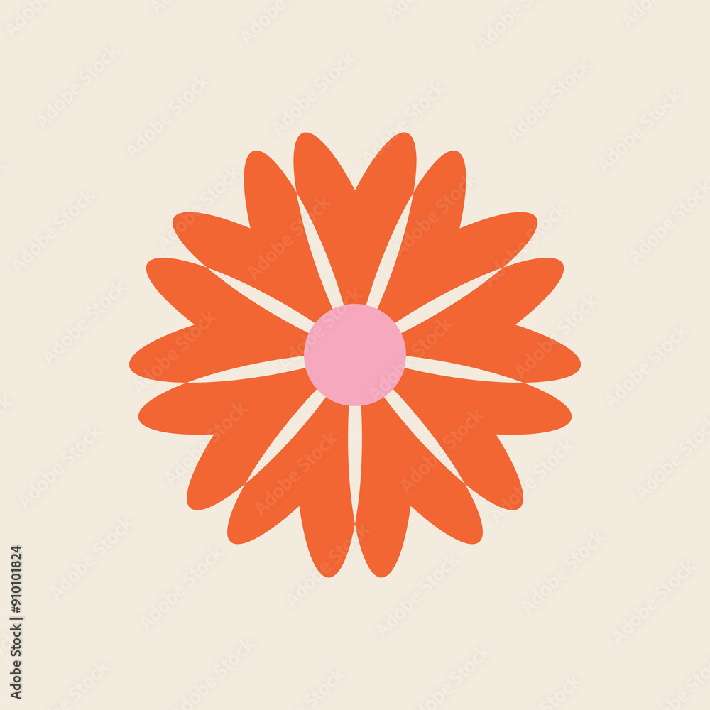 70s Retro Flower Clipart Elements Vector Design, in pink, cream and orange colors, floral icon 70s Retro Flower Clipart Elements Vector Design, in pink, cream and orange colors, floral icon