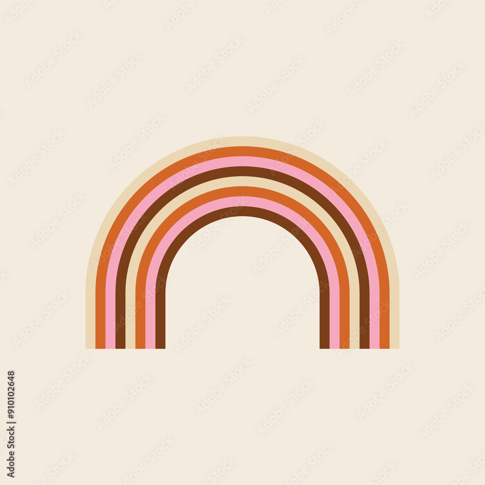 A retro-inspired rainbow icon with layers in brown, pink, and orange tones, featuring a minimalist, flat design. Perfect for 70s-themed projects, vintage graphics, and colorful decor A retro-inspired rainbow icon with layers in brown, pink, and orange tones, featuring a minimalist, flat design. Perfect for 70s-themed projects, vintage graphics, and colorful decor