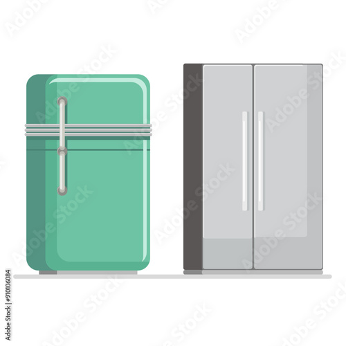 Flat illustration vintage and modern style of refrigrator