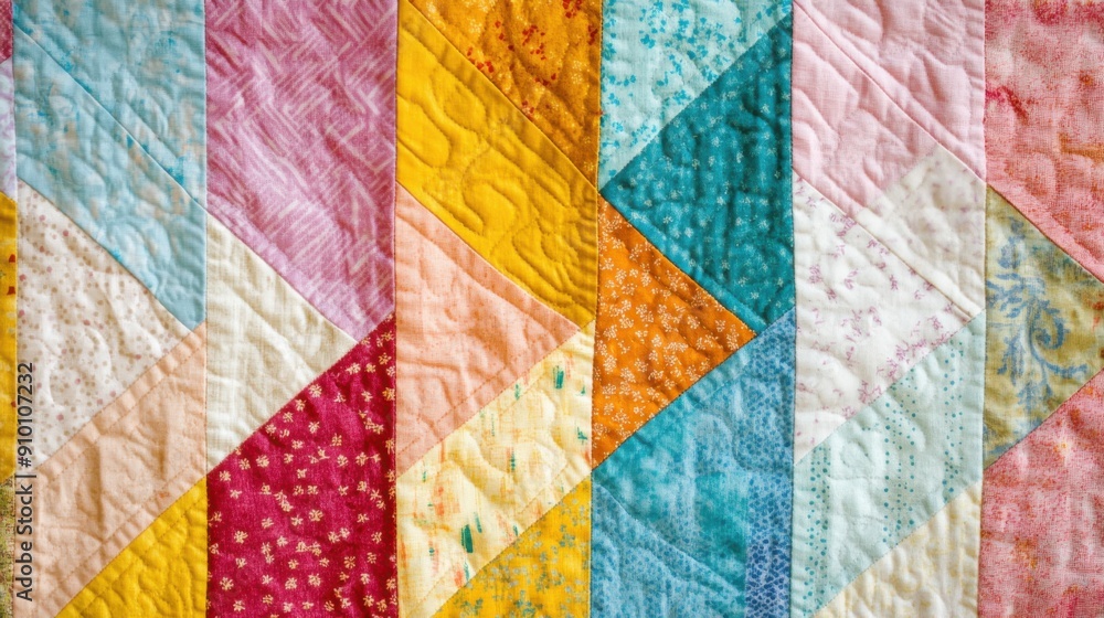Vibrant Patchwork Quilt Arrow on Soft Pastel Background - Cozy and Colorful Design Element Vibrant Patchwork Quilt Arrow on Soft Pastel Background - Cozy and Colorful Design Element