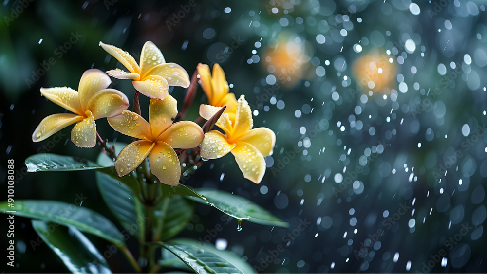 Fototapeta premium water drops on flowers Top View. flower background