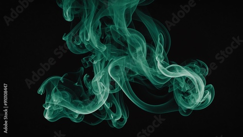 minimalist green smoke centered in clean black backgro background