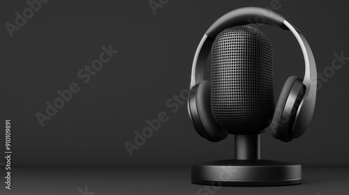 Professional studio microphone headphones on dark background