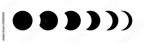 Moon phases shapes collection. Cycle from new moon to full moon PNG