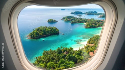 Breathtaking aerial island view airplane window