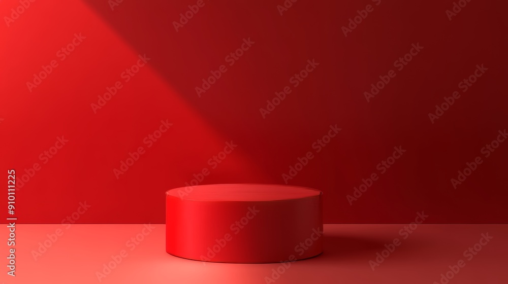 On a red background, four cylindrical podiums. A minimalist design for displaying products or presenting presentations. On a red background, four cylindrical podiums. A minimalist design for displaying products or presenting presentations.