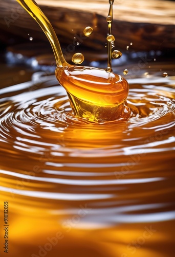 stunning close golden honey flowing smoothly beautiful stream glossy texture rich color, liquid, sweetness, organic, food, syrup, delicious, natural, bee