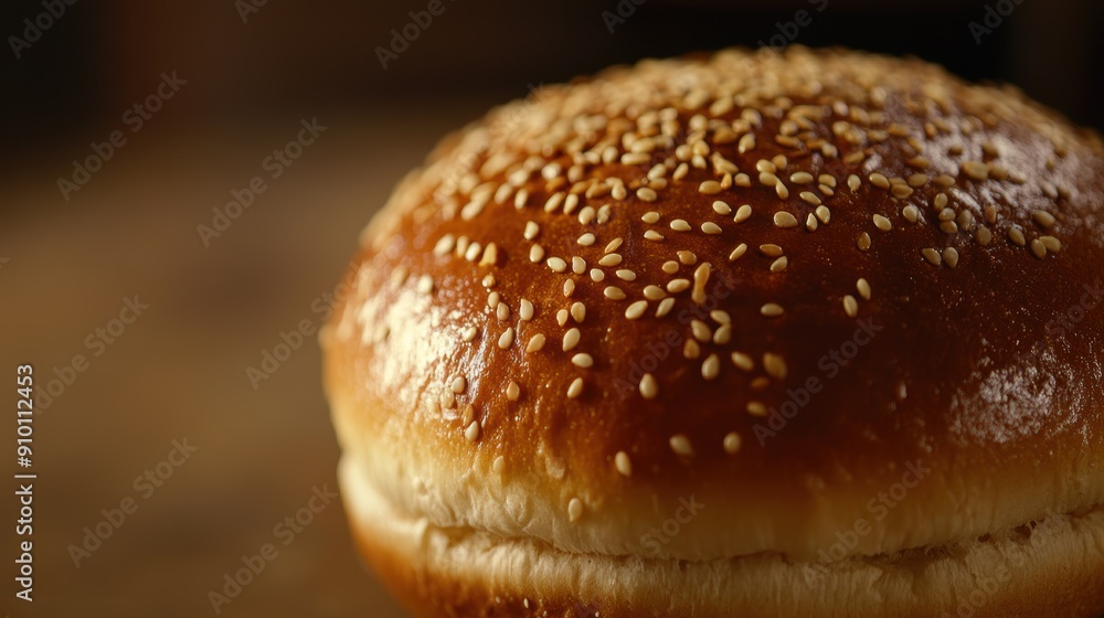 Close-up of sesame seed burger bun on dark background Close-up of sesame seed burger bun on dark background