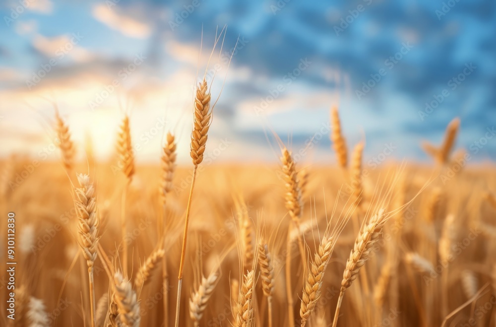 Golden Wheat Field Under Dramatic Cloudy Sky at Dusk Golden Wheat Field Under Dramatic Cloudy Sky at Dusk