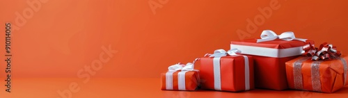 Colorful Wrapped Gifts on an Orange Background