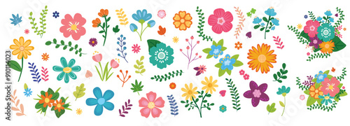 Collection of  colorful flower elements vector.