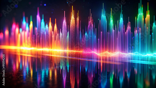 Wallpaper Mural Vibrant audio waveform design on a black background, ideal for a colorful and eye-catching music wallpaper Torontodigital.ca