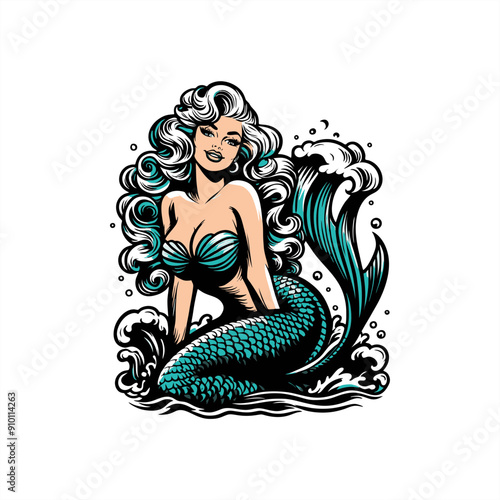 mermaid sirene goddess hand-drawing vector