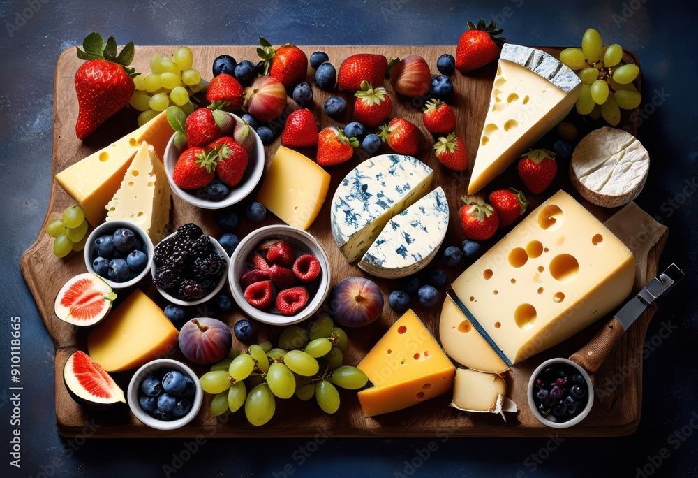 eye view assorted cheeses fresh fruits laid out wooden board vibrant colors textures, platter, colorful, assortment, dairy, gourmet, selection, slices eye view assorted cheeses fresh fruits laid out wooden board vibrant colors textures, platter, colorful, assortment, dairy, gourmet, selection, slices