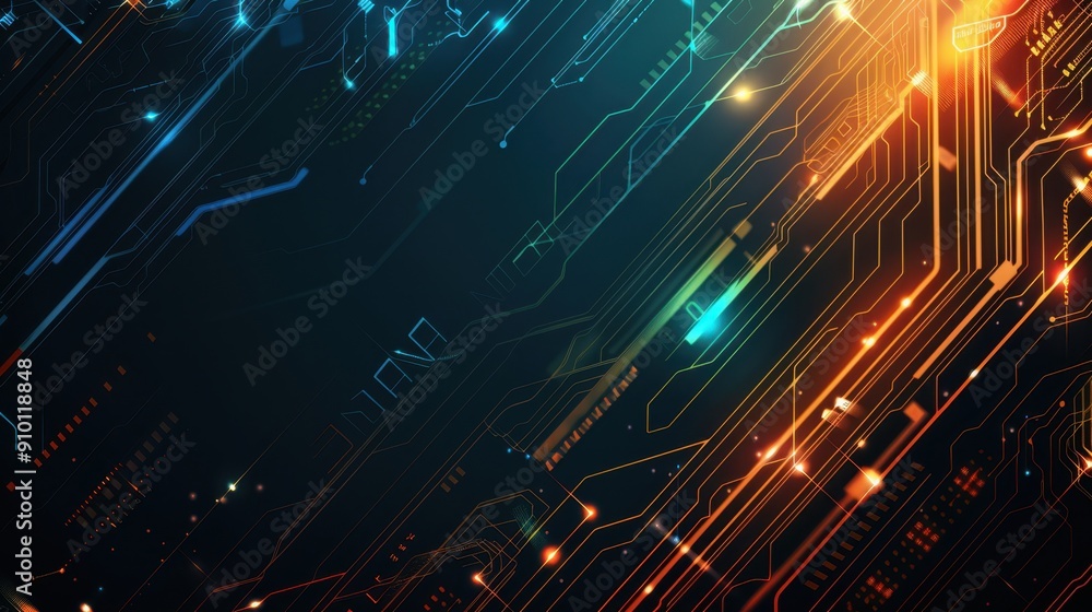 High-Tech Circuit Board Background with Glowing Neon Lines High-Tech Circuit Board Background with Glowing Neon Lines