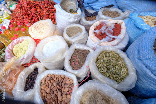 Spices and ingredients, traditional market, Nebaj, Quiché Department, Guatemala, Central America photo