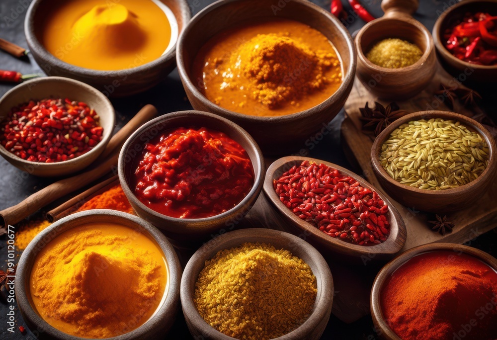 close rich sauces bold spices showcasing mouthwatering textures vibrant colors, food, gourmet, flavor, ingredient, dish, seasoning, culinary, aroma close rich sauces bold spices showcasing mouthwatering textures vibrant colors, food, gourmet, flavor, ingredient, dish, seasoning, culinary, aroma