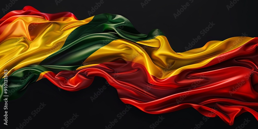 Waving yellow, green and red fabric on a black background. Waving yellow, green and red fabric on a black background.